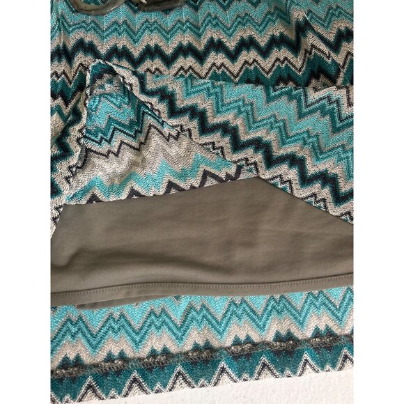 J. Taylor Women's Zigzag Pattern Dress Size 14 100% Polyester Teal & Gray Lined - Picture 11 of 11